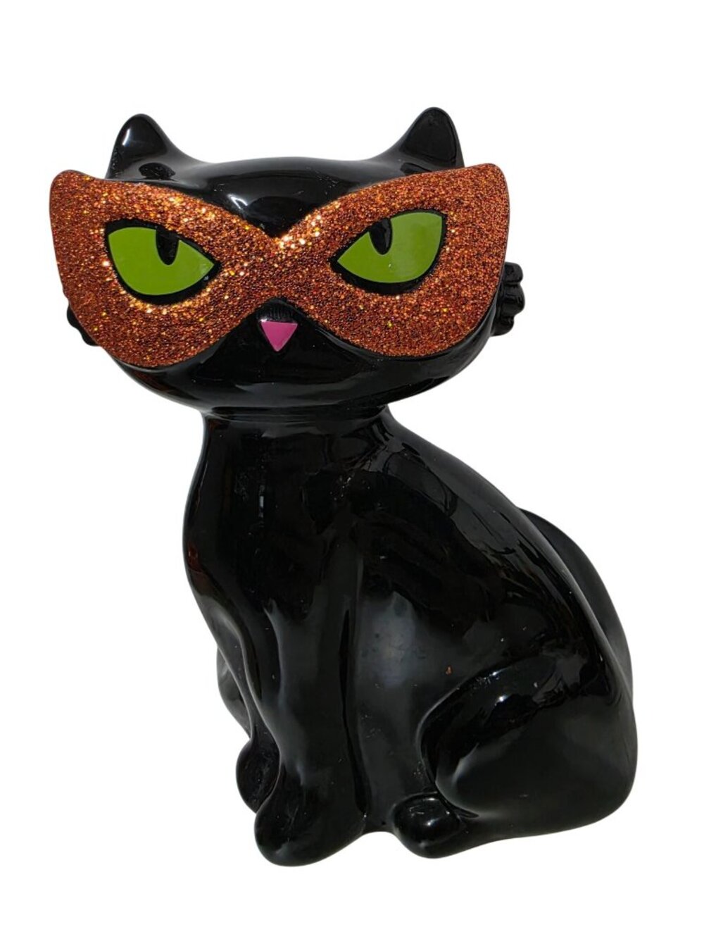 Bath & Body Works Black Cat Halloween Canister Orange Glitter Mask Ceramic